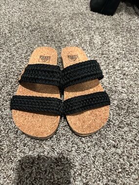 Reef Black Cork Slide Sandals